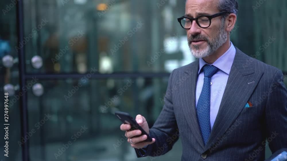 Aufkleber successful owner of company strolling to meeting with partner and checking email via application on 