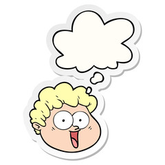 cartoon male face and thought bubble as a printed sticker
