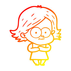 warm gradient line drawing happy cartoon girl