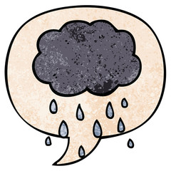 cartoon cloud raining and speech bubble in retro texture style