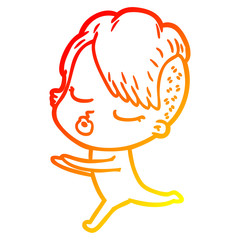 warm gradient line drawing cartoon pretty hipster girl