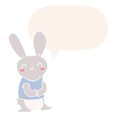 cute cartoon rabbit and speech bubble in retro style