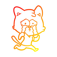 warm gradient line drawing crying cartoon cat