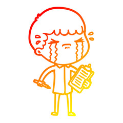 warm gradient line drawing cartoon man crying