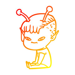 warm gradient line drawing cute cartoon alien girl