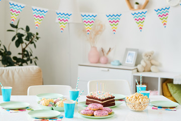 Table served for home birthday party for kids