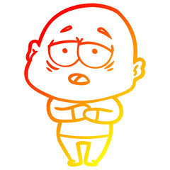 warm gradient line drawing cartoon tired bald man