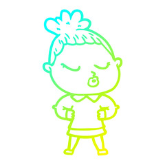 cold gradient line drawing cartoon calm woman