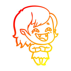 warm gradient line drawing cartoon laughing vampire girl