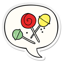 cartoon traditional lollipop and speech bubble sticker