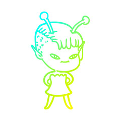cold gradient line drawing cute cartoon alien girl