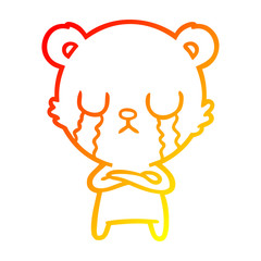 warm gradient line drawing crying polar bear cartoon