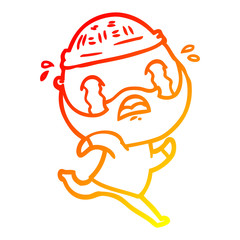 warm gradient line drawing cartoon bearded man crying