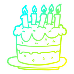 cold gradient line drawing cartoon birthday cake