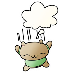 cartoon jumping bear and thought bubble in smooth gradient style