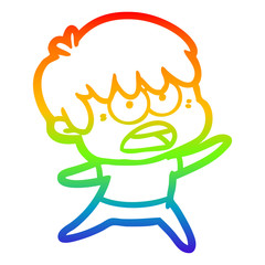 rainbow gradient line drawing worried cartoon boy