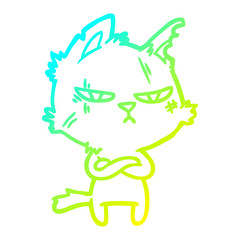Fototapeta premium cold gradient line drawing tough cartoon cat folding arms
