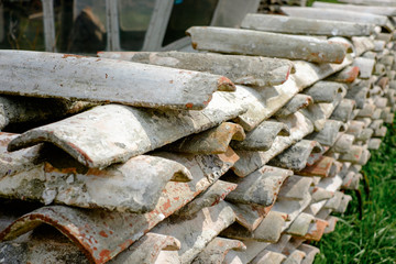 Oyster farm ceramic tiles stacked for drying