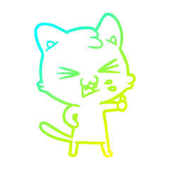 cold gradient line drawing cartoon cat hissing