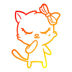 warm gradient line drawing cute cartoon cat with bow