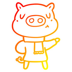 warm gradient line drawing cartoon content pig in winter attire