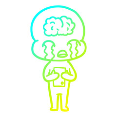cold gradient line drawing cartoon big brain alien crying