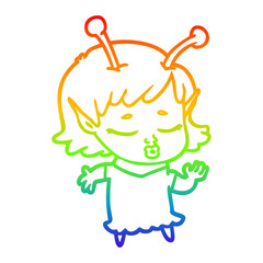 rainbow gradient line drawing cute alien girl cartoon
