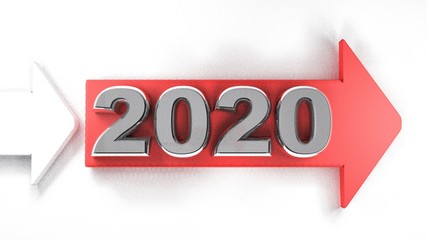 2020 red arrow isolated on white background - 3D rendering illustration