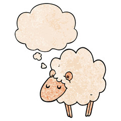 cartoon sheep and thought bubble in grunge texture pattern style