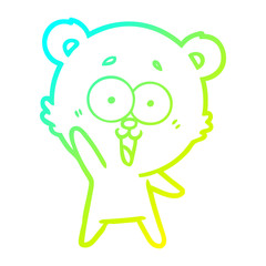 cold gradient line drawing waving teddy  bear cartoon