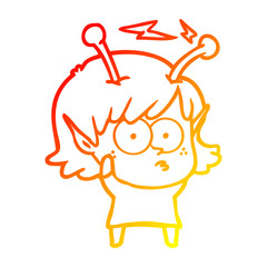 warm gradient line drawing cartoon alien girl