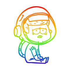 rainbow gradient line drawing cartoon tired astronaut