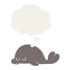 cartoon seal and thought bubble in retro style