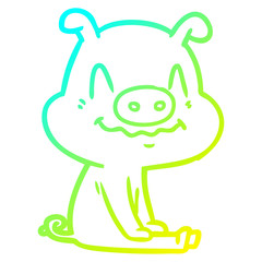 cold gradient line drawing nervous cartoon pig sitting