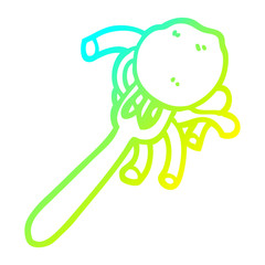cold gradient line drawing cartoon spaghetti and meatballs on fork