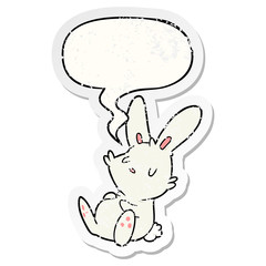 cute cartoon rabbit sleeping and speech bubble distressed sticker