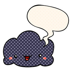cute cartoon cloud and speech bubble in comic book style