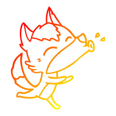 warm gradient line drawing howling wolf cartoon
