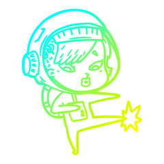 cold gradient line drawing cartoon astronaut woman