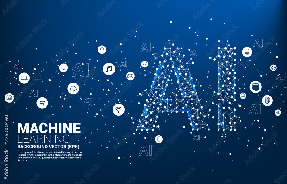 Poster Vector Polygon dot connect line shaped AI. Concept for machine learning and artificial intelligence.