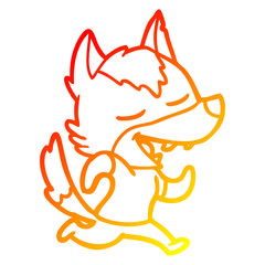 warm gradient line drawing cartoon running wolf laughing