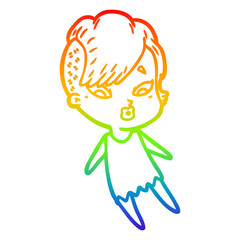 rainbow gradient line drawing cartoon surprised girl