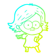 cold gradient line drawing happy cartoon girl
