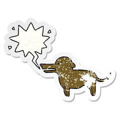 cartoon dog and speech bubble distressed sticker