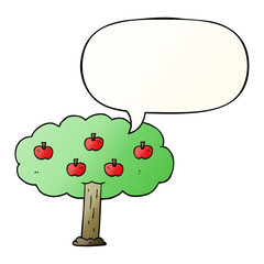 cartoon apple tree and speech bubble in smooth gradient style
