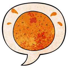 cartoon orange and speech bubble in retro texture style