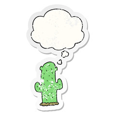 cartoon cactus and thought bubble as a distressed worn sticker