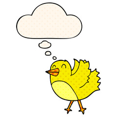 cartoon bird and thought bubble in comic book style