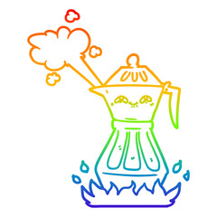 rainbow gradient line drawing cartoon coffee pot
