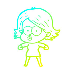 cold gradient line drawing cartoon girl pouting